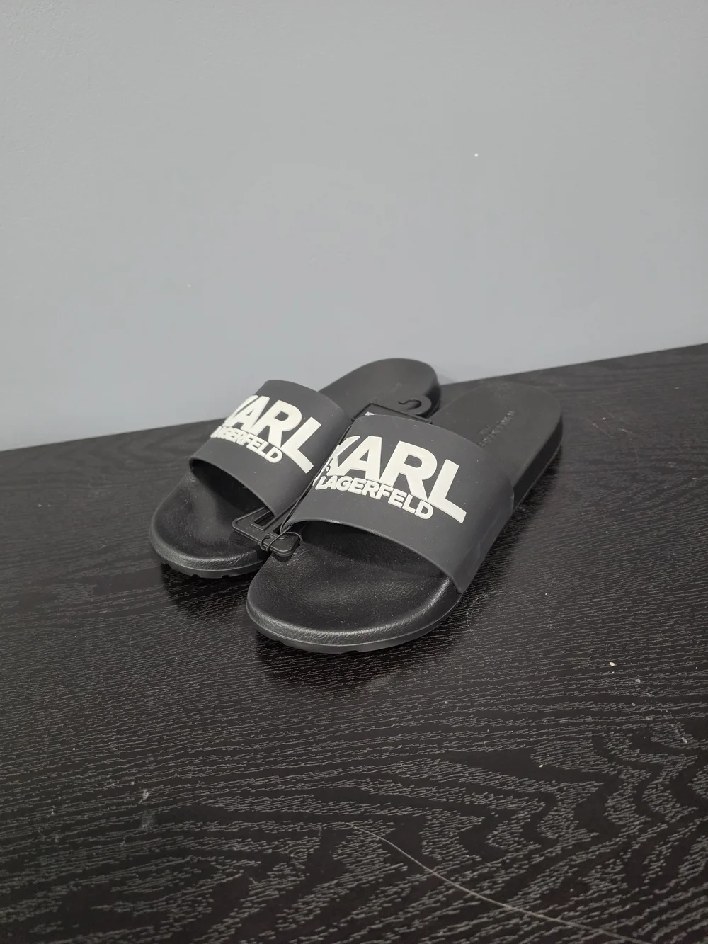 Karl Lagerfeld Black; White Logo Slide Sandals for Men